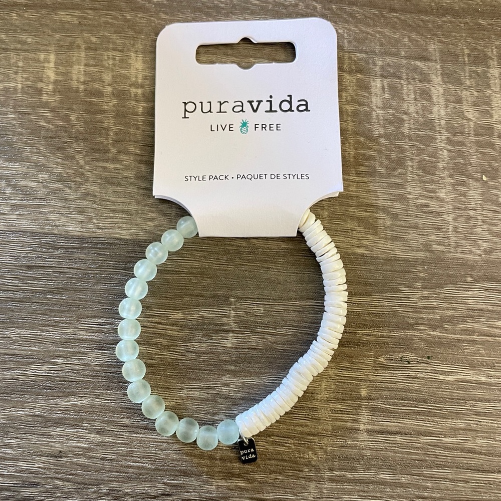Pura Vida frosted bead & puka shell stretch bracelet